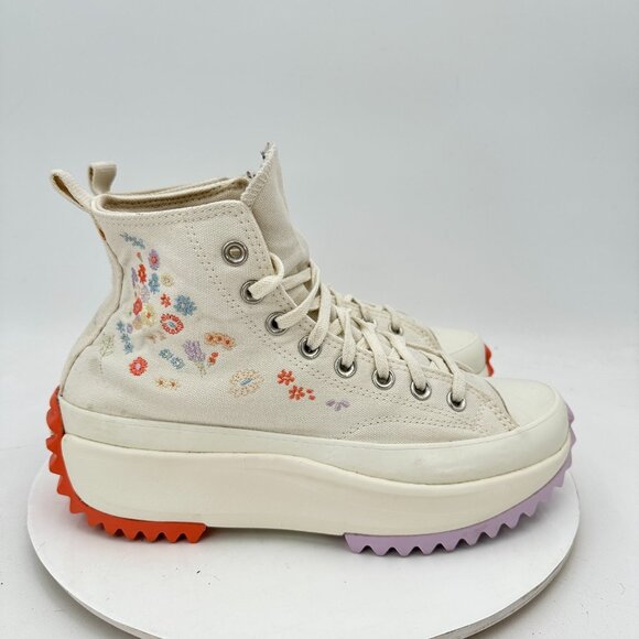 Converse Run Star Hike Hi Women Size 10 A01583C Embroidered Floral Platform Shoe - Picture 4 of 11